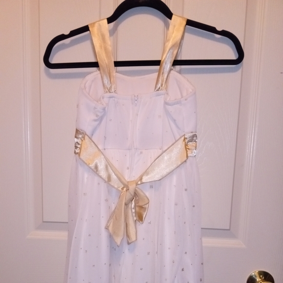 Ivory Lace and Satin Party Dress w/Gold Glitter Dots Girls Size 12 Dillard's - Picture 1 of 2